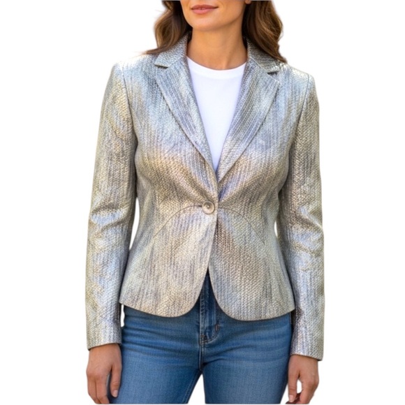 Hilton Hollis Jackets & Blazers - Hilton Hollis Metallic Green & Silver Jacket Size 2